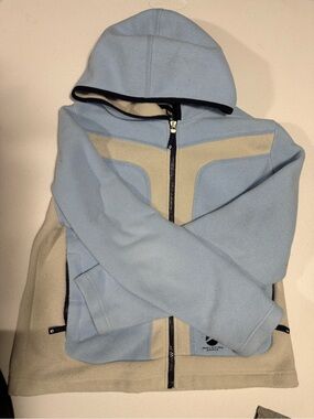 American Eagle Outfitters Light Blue and Cream Hooded Fleece Jacket